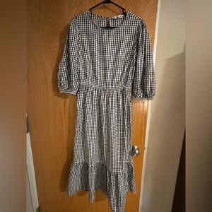 F&F Black/white/gray Gingham 3/4 Sleeve Dress